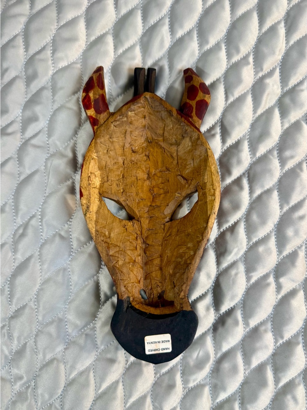 Handcrafted Giraffe Wall Mask — Red & Cream Decorative Accent - Picture 3 of 6